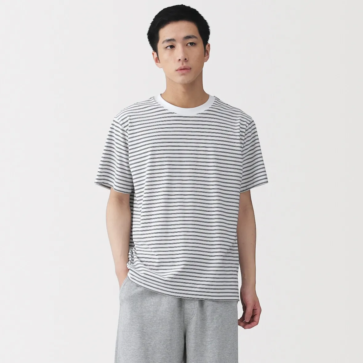 Muji Camiseta de jersey para hombre ‐ Rayas