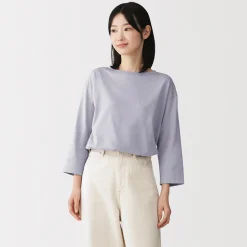 Muji Camiseta de manga 3/4 de mezcla de algodón para mujer