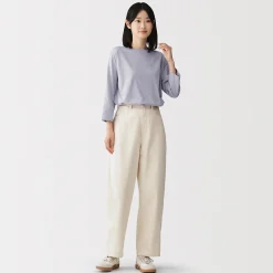 Muji Camiseta de manga 3/4 de mezcla de algodón para mujer