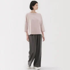 Muji Camiseta de manga 3/4 de mezcla de algodón para mujer