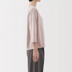 Muji Camiseta de manga 3/4 de mezcla de algodón para mujer