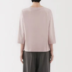 Muji Camiseta de manga 3/4 de mezcla de algodón para mujer