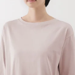 Muji Camiseta de manga 3/4 de mezcla de algodón para mujer