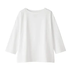 Muji Camiseta de manga 3/4 de mezcla de algodón para mujer