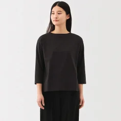 Muji Camiseta de manga 3/4 de mezcla de algodón para mujer