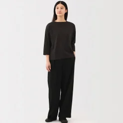 Muji Camiseta de manga 3/4 de mezcla de algodón para mujer