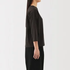 Muji Camiseta de manga 3/4 de mezcla de algodón para mujer