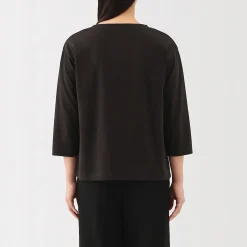 Muji Camiseta de manga 3/4 de mezcla de algodón para mujer