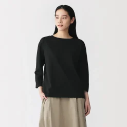 Muji Camiseta de manga 3/4 de mezcla de algodón para mujer