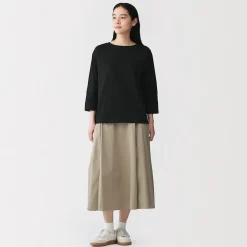 Muji Camiseta de manga 3/4 de mezcla de algodón para mujer