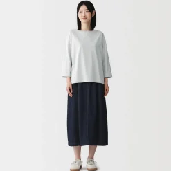 Muji Camiseta de manga 3/4 de mezcla de algodón para mujer