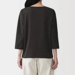 Muji Camiseta de manga 3/4 de mezcla de algodón para mujer