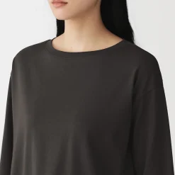 Muji Camiseta de manga 3/4 de mezcla de algodón para mujer