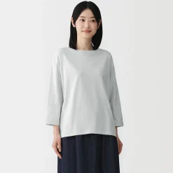 Muji Camiseta de manga 3/4 de mezcla de algodón para mujer