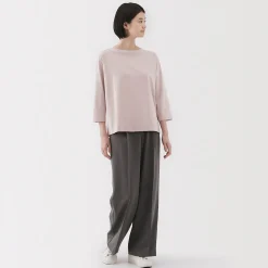 Muji Camiseta de manga 3/4 de mezcla de algodón para mujer