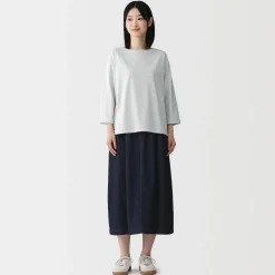 Muji Camiseta de manga 3/4 de mezcla de algodón para mujer