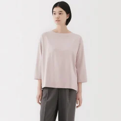 Muji Camiseta de manga 3/4 de mezcla de algodón para mujer