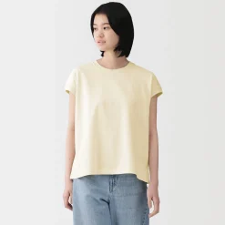 Muji Camiseta de manga de casquillo y algodón grueso para mujer