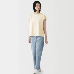 Muji Camiseta de manga de casquillo y algodón grueso para mujer