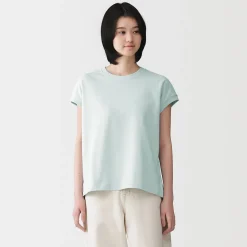 Muji Camiseta de manga de casquillo y algodón grueso para mujer