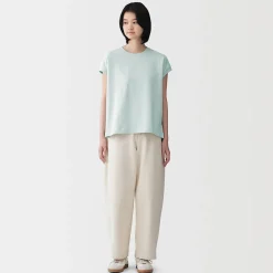 Muji Camiseta de manga de casquillo y algodón grueso para mujer