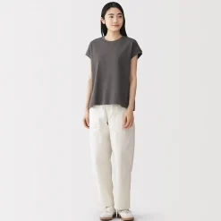 Muji Camiseta de manga de casquillo y algodón grueso para mujer