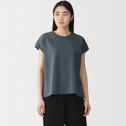 Muji Camiseta de manga de casquillo y algodón grueso para mujer