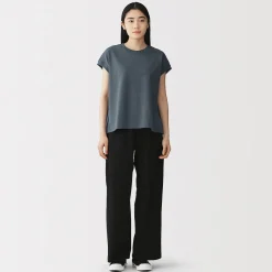 Muji Camiseta de manga de casquillo y algodón grueso para mujer