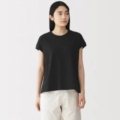 Muji Camiseta de manga de casquillo y algodón grueso para mujer
