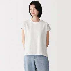 Muji Camiseta de manga de casquillo y algodón grueso para mujer