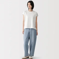 Muji Camiseta de manga de casquillo y algodón grueso para mujer