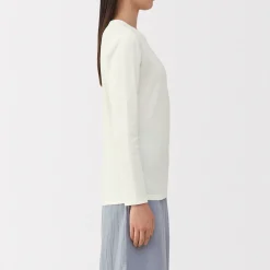 Clearance Muji Camiseta de manga larga con cuello redondo de algodón grueso y cálido para mujer
