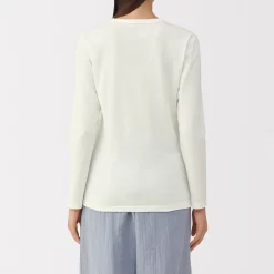 Clearance Muji Camiseta de manga larga con cuello redondo de algodón grueso y cálido para mujer
