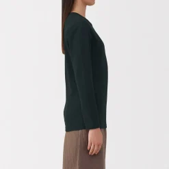 Clearance Muji Camiseta de manga larga con cuello redondo de algodón grueso y cálido para mujer