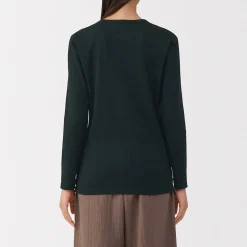 Clearance Muji Camiseta de manga larga con cuello redondo de algodón grueso y cálido para mujer
