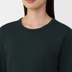 Clearance Muji Camiseta de manga larga con cuello redondo de algodón grueso y cálido para mujer