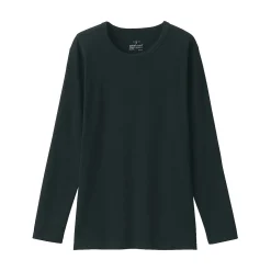 Clearance Muji Camiseta de manga larga con cuello redondo de algodón grueso y cálido para mujer