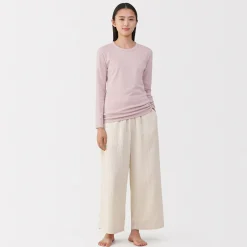 Clearance Muji Camiseta de manga larga con cuello redondo de algodón grueso y cálido para mujer