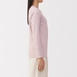Clearance Muji Camiseta de manga larga con cuello redondo de algodón grueso y cálido para mujer