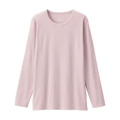 Clearance Muji Camiseta de manga larga con cuello redondo de algodón grueso y cálido para mujer