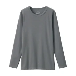 Clearance Muji Camiseta de manga larga con cuello redondo de algodón grueso y cálido para mujer