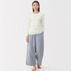 Clearance Muji Camiseta de manga larga con cuello redondo de algodón grueso y cálido para mujer