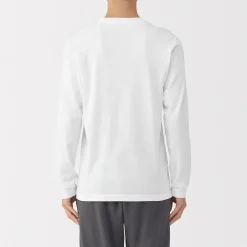 New Muji Camiseta de manga larga con cuello en U de algodón grueso y cálido para hombre