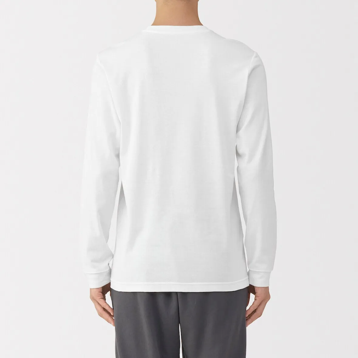 New Muji Camiseta de manga larga con cuello en U de algodón grueso y cálido para hombre