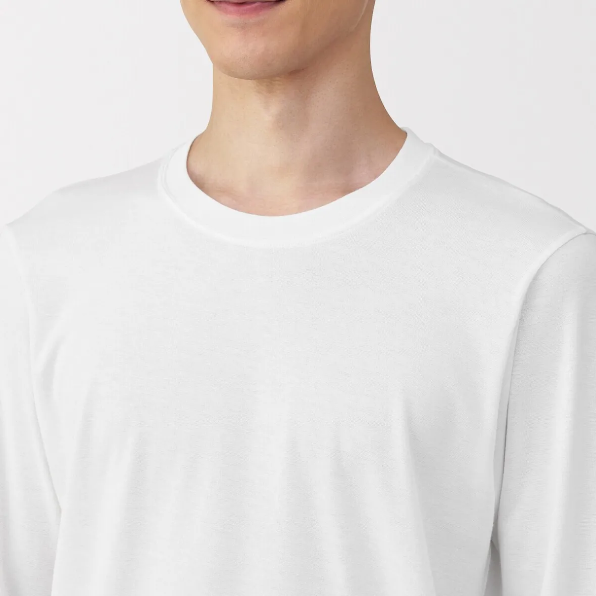 New Muji Camiseta de manga larga con cuello en U de algodón grueso y cálido para hombre