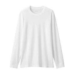 New Muji Camiseta de manga larga con cuello en U de algodón grueso y cálido para hombre