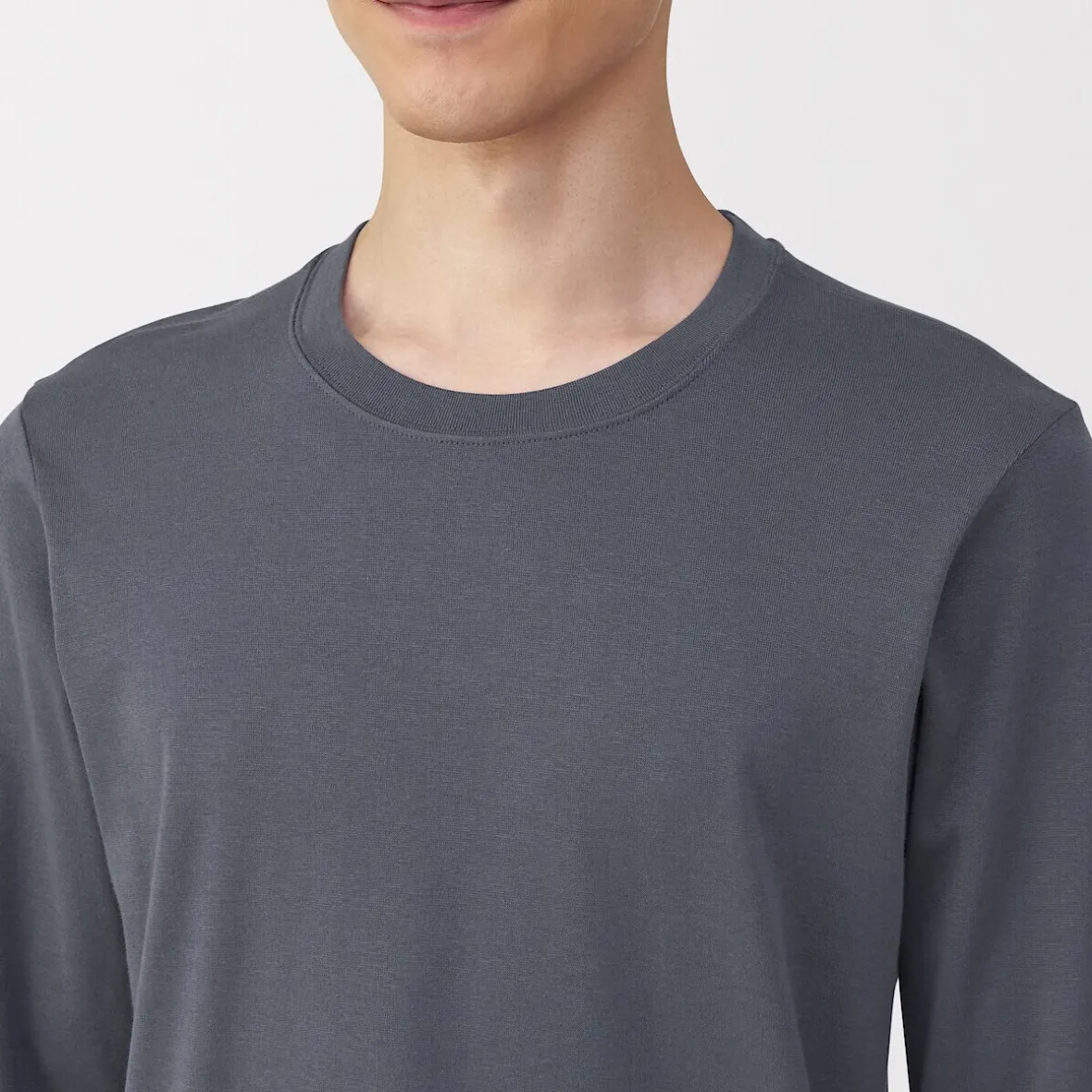 New Muji Camiseta de manga larga con cuello en U de algodón grueso y cálido para hombre