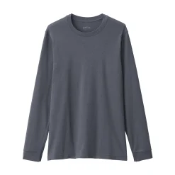 New Muji Camiseta de manga larga con cuello en U de algodón grueso y cálido para hombre