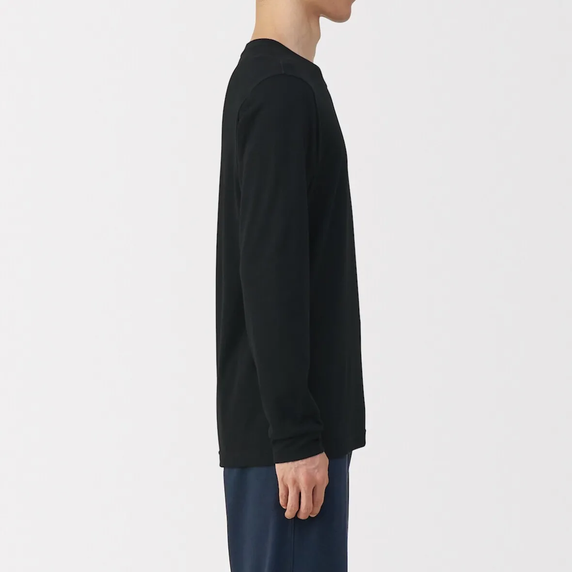 New Muji Camiseta de manga larga con cuello en U de algodón grueso y cálido para hombre