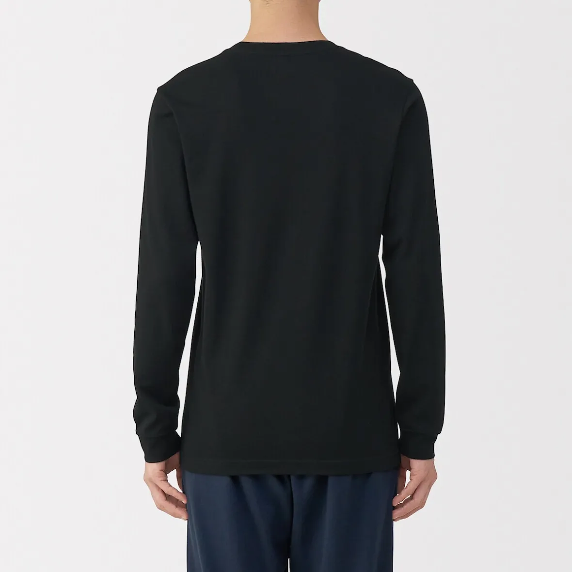 New Muji Camiseta de manga larga con cuello en U de algodón grueso y cálido para hombre